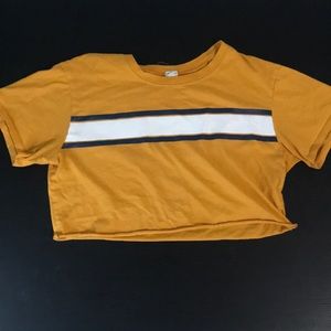Mustard yellow cropped shirt, stripe across middle